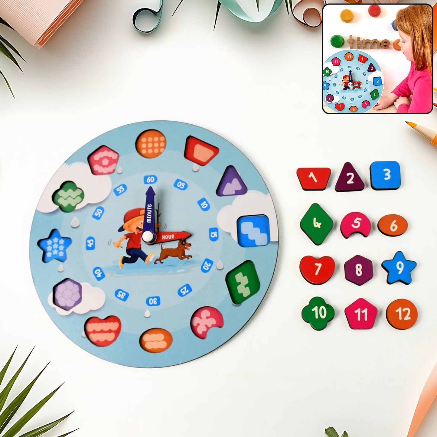Aditi Wooden Educational Learning Clock Toy With Movable Hands