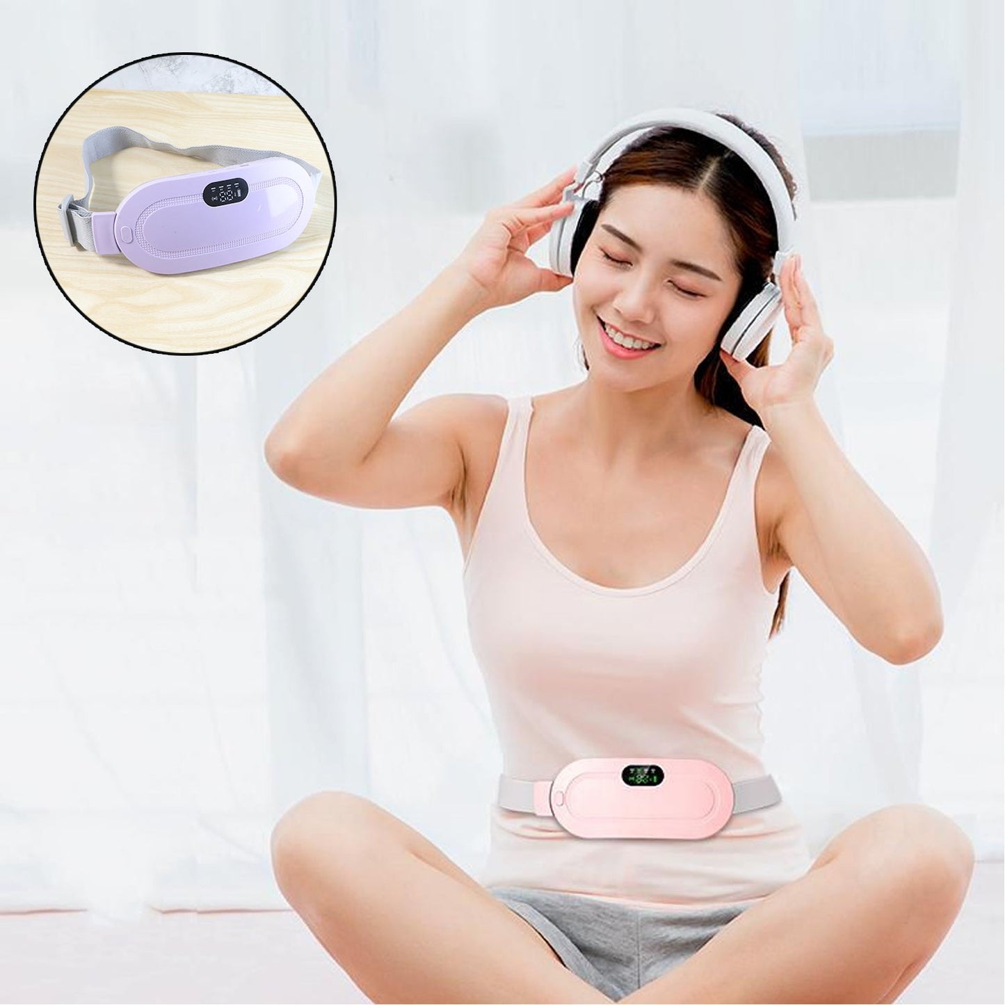 Electric Period Cramp Massager Vibrating Heating Belt for Menstrual Waist Stomach Abdominal Warm Palace Belt (1 Pc)