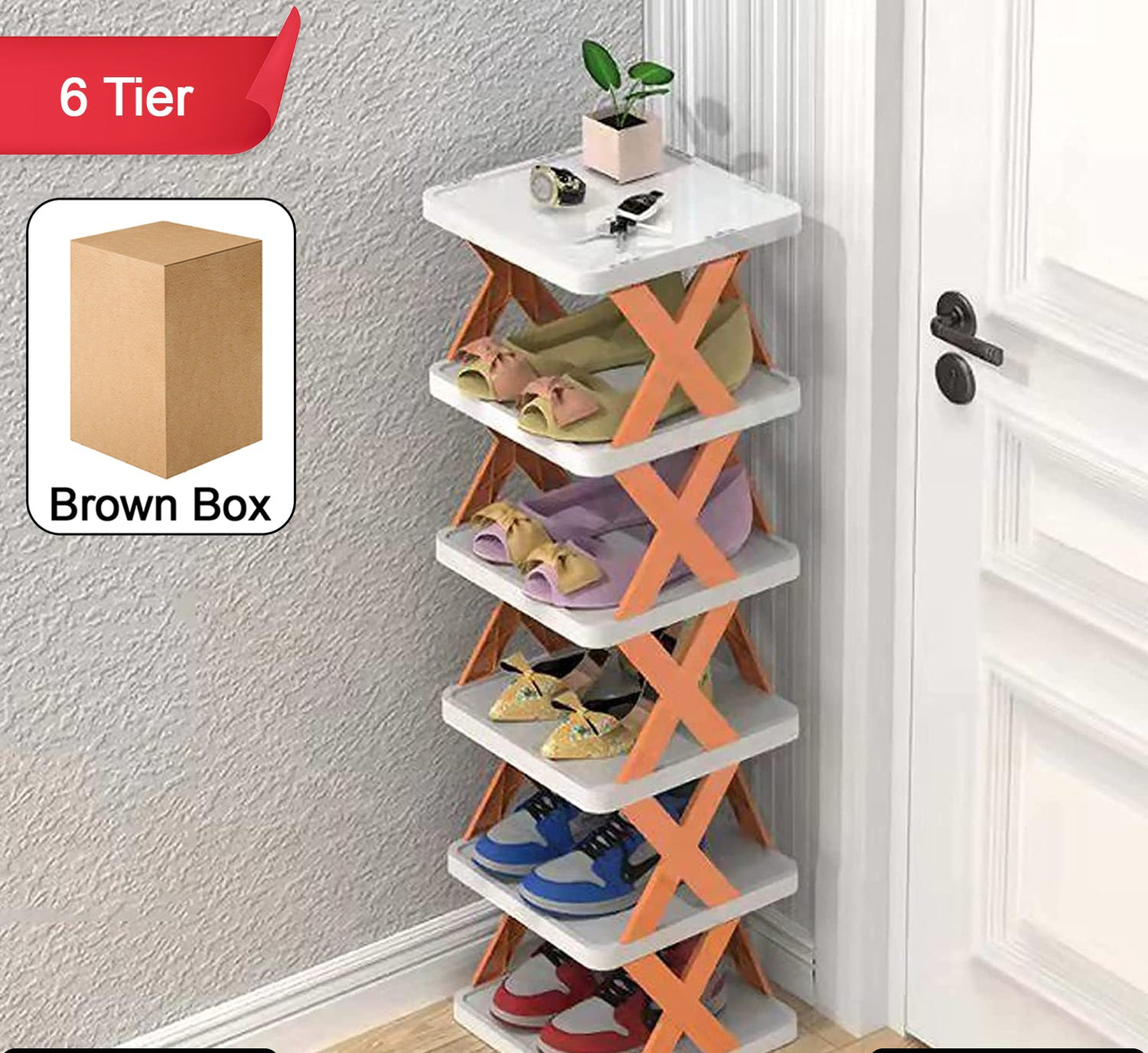 6 Layer Shoe Rack Design Lightweight Adjustable Plastic Foldable Shoe Cabinet Storage